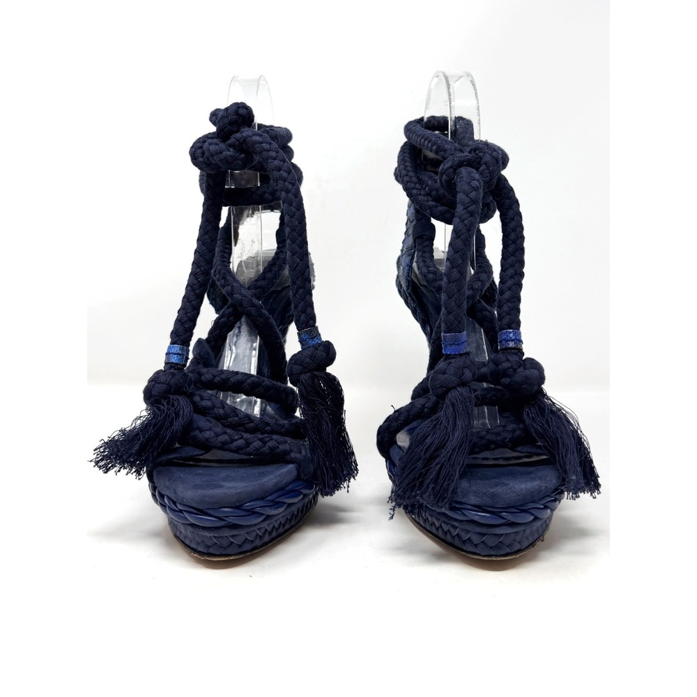 Dior Galliano 2011 Runway Blue Lace Up Platform Sandals Tassel Heels 37.5 - Picture 5 of 10